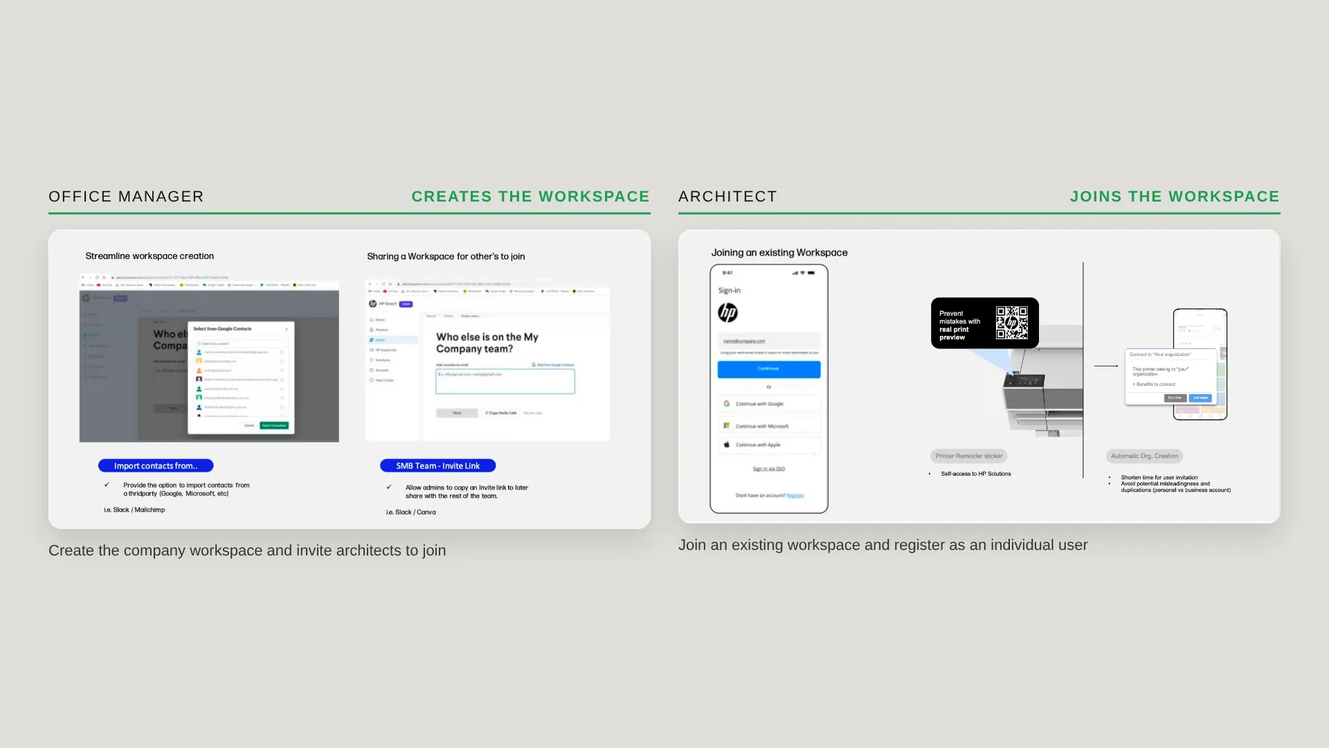 Role-based registration for office managers and architects